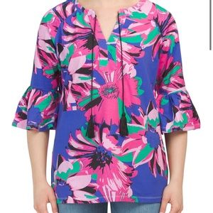 Tracy Negoshian Floral Tassel Pink Babydoll Top XSmall